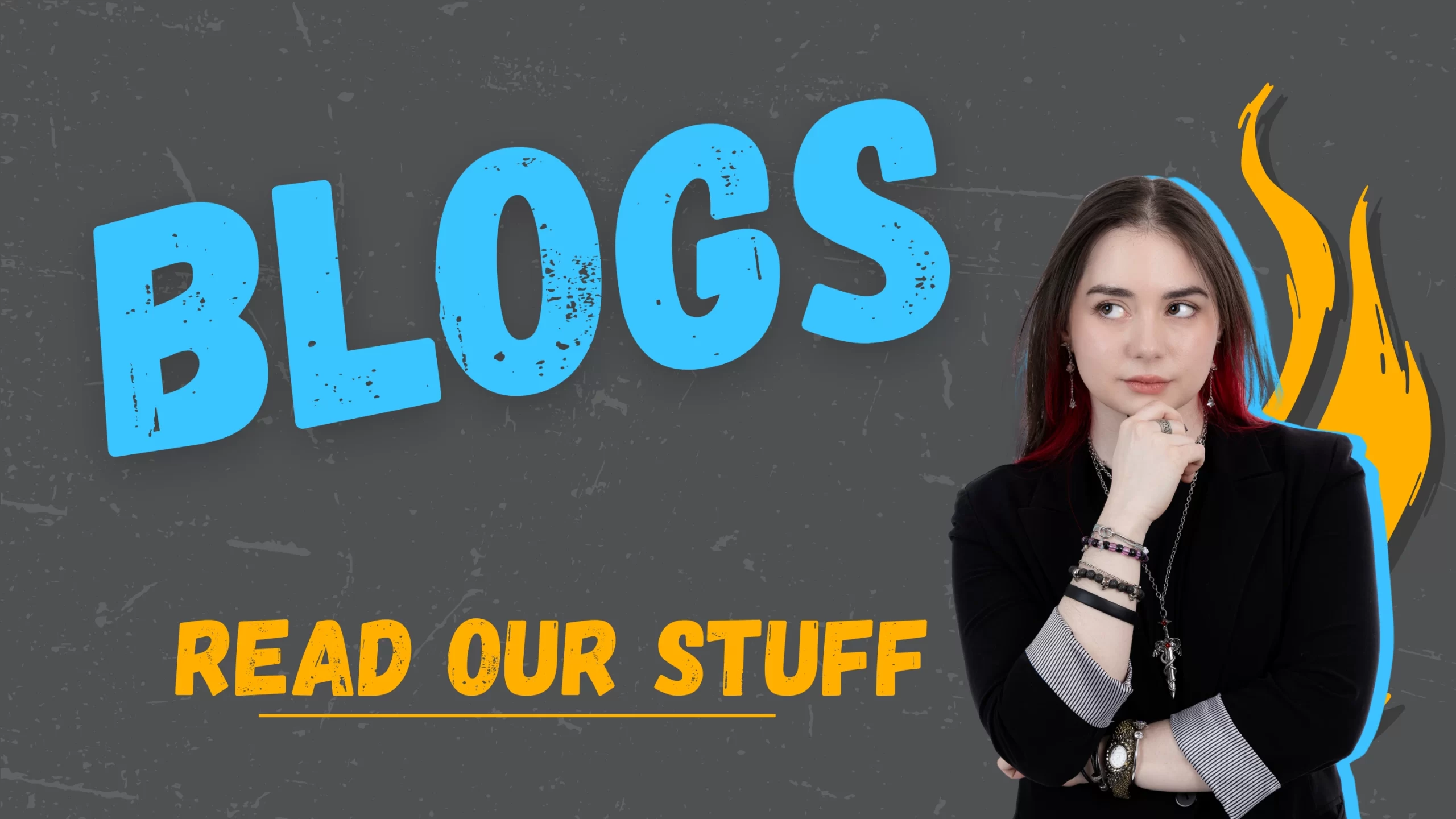 Paragon Accounting blog banner with bold text 'Blogs – Read Our Stuff' and team member, Ruth, posing thoughtfully