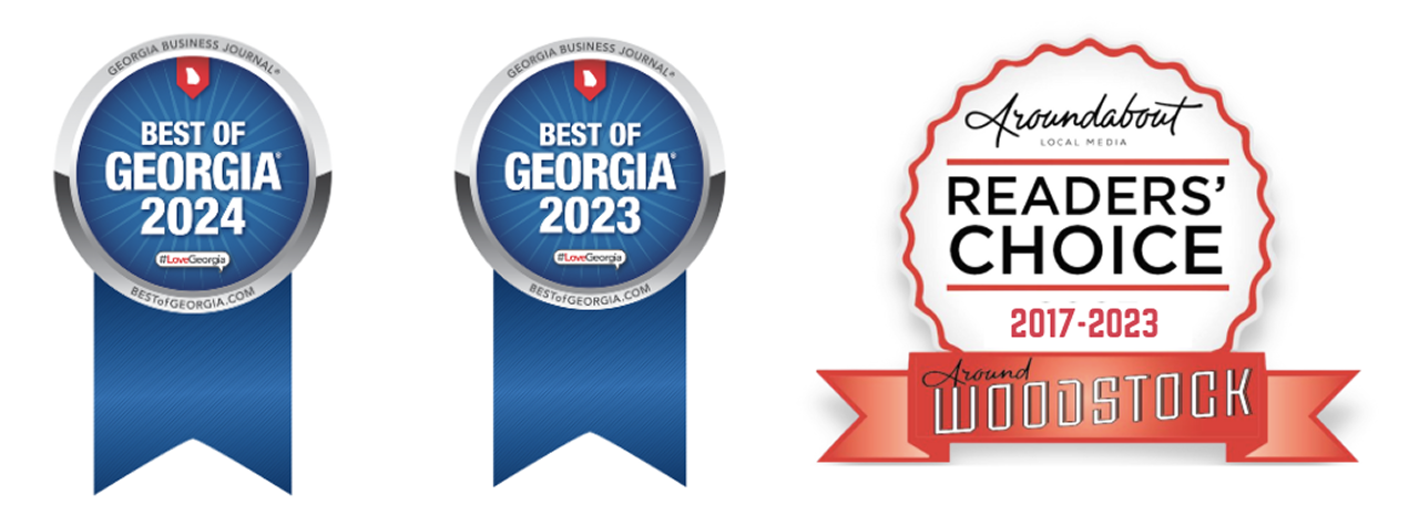Paragon Accounting award badges including Best of Georgia 2023 and 2024, and Readers' Choice 2017–2023