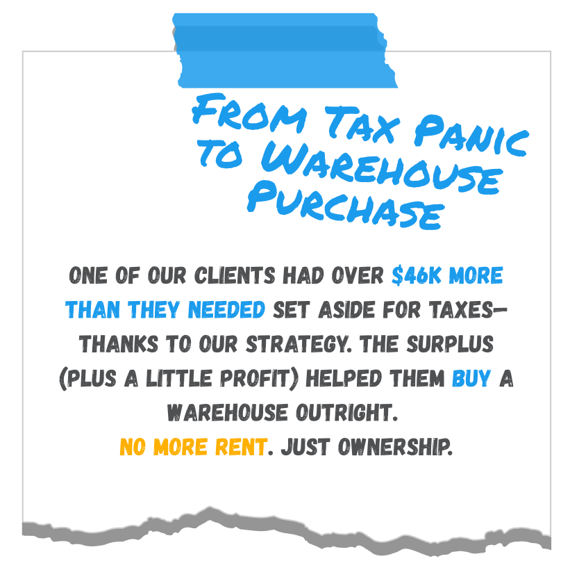 Mini case study showing how a client used tax savings to purchase a warehouse outright with no rent